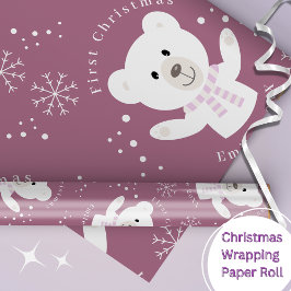 Papel De Presente Meninas Primeiro Urso Polar de Natal Rosa