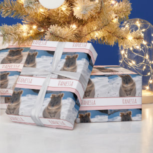 Papel De Presente Meninas rosa personalizadas Quokka na praia