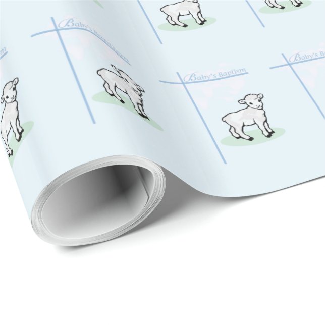 Papel De Presente Menino Azul do Batismo Cordeiro, Personalizável (Ponta do rolo)