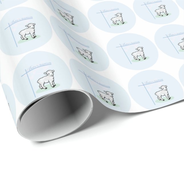 Papel De Presente Menino Azul do Batismo Cordeiro, Personalizável (Ponta do rolo)