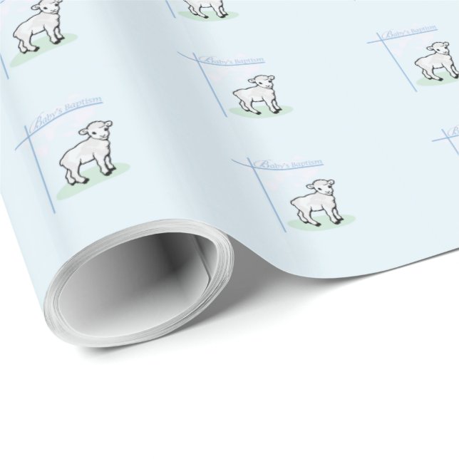 Papel De Presente Menino Cordeiro Azul do Batismo, Personalizável (Ponta do rolo)