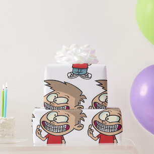 Papel De Presente Menino de Desenho Animado Divertido com Sorriso e