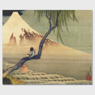 Papel De Presente Menino de Hokusai que vê o vintage do japonês de