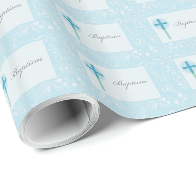 Papel De Presente Menino de Renda Azul Batismo (Ponta do rolo)