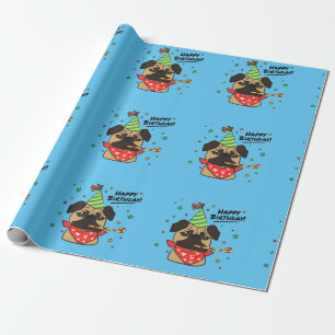 Papel De Presente Menino do Pug do feliz aniversario