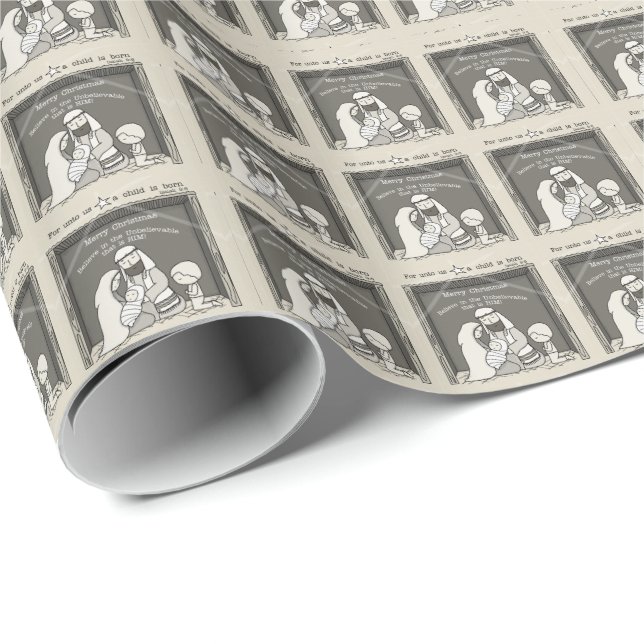 Papel De Presente Menino junto ao Presépio-Feliz Natal (Ponta do rolo)
