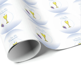 Papel De Presente Menino Primeira Comunhão, Cálice com Hóstia e Uvas