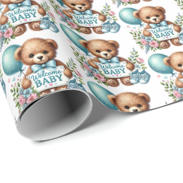 Papel De Presente Meninos bonitos bem-vindos bebê (Ponta do rolo)