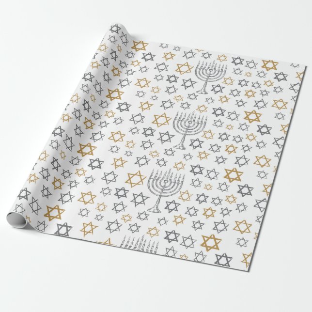 Papel De Presente Menorá de Hanukkah (Desenrolado)