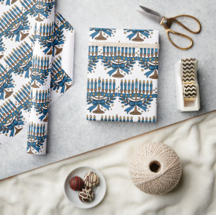 Papel De Presente Menorá de Hanukkah com Laço