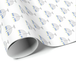 Papel De Presente Menorá de Prata de Hanukkah em Branco