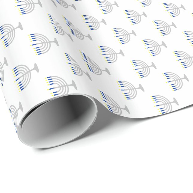 Papel De Presente Menorá de Prata de Hanukkah em Branco (Ponta do rolo)