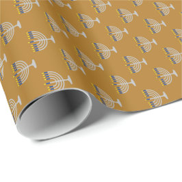 Papel De Presente Menorá de Prata de Hanukkah em Dourado Fosco