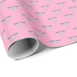 Papel De Presente Menorá de Prata de Hanukkah em Rosa Carnation