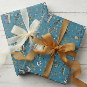 Papel De Presente Menorá Judaica Feliz Hanukkah e Ramos de Oliveira