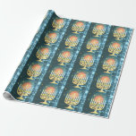 Papel De Presente Menorah com estrelas<br><div class="desc">Menorah sobre papel de enrolamento gradado</div>