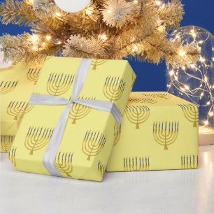 Papel De Presente Menorah Hanukkah Blue Candles Desenhando Feriado