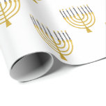 Papel De Presente Menorah Hanukkah Blue Candles Desenhando Feriado<br><div class="desc">Velas de folha de ouro falsa para a comemoração de Chanucá em fundo colorido de champanhe. A ilustração menorah Whimsical com estrelas brancas cobria velas celestiais em um falso suporte de velas menorah dourada. Menorah elegante casamento estrelado Hanukkah ilustrava presentes de design e produtos de papel.</div>