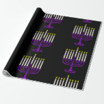 Papel De Presente menorah hanukkah púrpura<br><div class="desc">"menorah púrpura hanukkah",  "hanukkah púrpura",  "menorah púrpura",  "hanukkah menorah",  menorah,  "feliz hanukkah",  canukah,  hannukah,  Hanukkah,  "feriados judeus"</div>