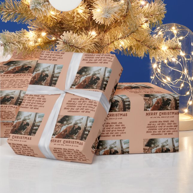 Papel De Presente Mensagem de Natal com Tipografia Moderna e Foto Pe (Feriados)