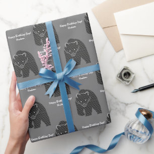 Papel De Presente Mensagem Personalizada de Cinza Russo Bear Hunt Bi