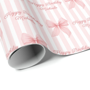 Papel De Presente Mensagem Personalizada Laços Rosa Coquette Feliz A