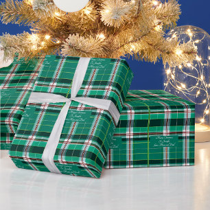Papel De Presente Mensagem personalizada na xadrez verde de Natal