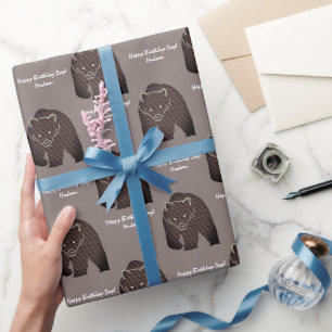 Papel De Presente Mensagem Personalizada Rustic Brown Bear Hunt Birt