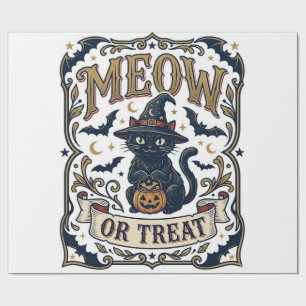 Papel De Presente Meow Ou Trate Gato Halloween Gato Assustador Vinta