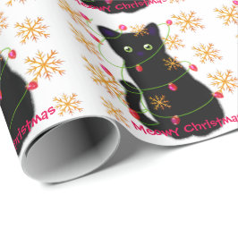 Papel De Presente Meowy Christmas | escamas de neve de ouro espumant