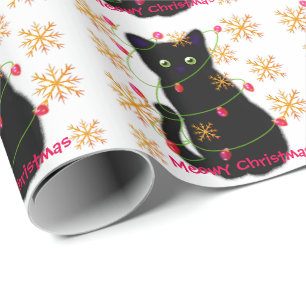 Papel De Presente Meowy Christmas escamas de neve de ouro espumant