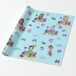 Papel De Presente Mermaid and Sea Creatures Girl's Gift Wrap