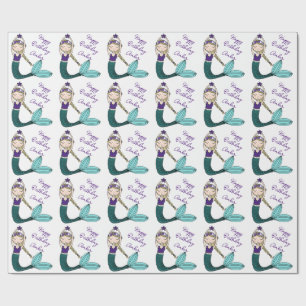 Papel De Presente Mermaid Birthday embrulhando papel, moça de sereia
