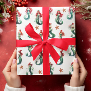 Papel De Presente Mermaid Christmas Watercolor