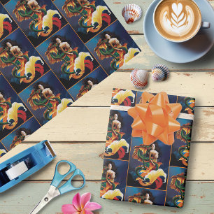 Papel De Presente Mermaid Koi Dragon Fantasy