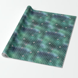 Papel De Presente Mermaid Silver Teal Ocean Glitz