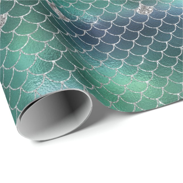Papel De Presente Mermaid Silver Teal Ocean Glitz (Ponta do rolo)