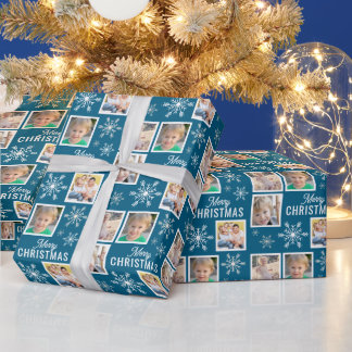 Papel De Presente Merry Christmas 4 Photos Snowflake Christmas Blue