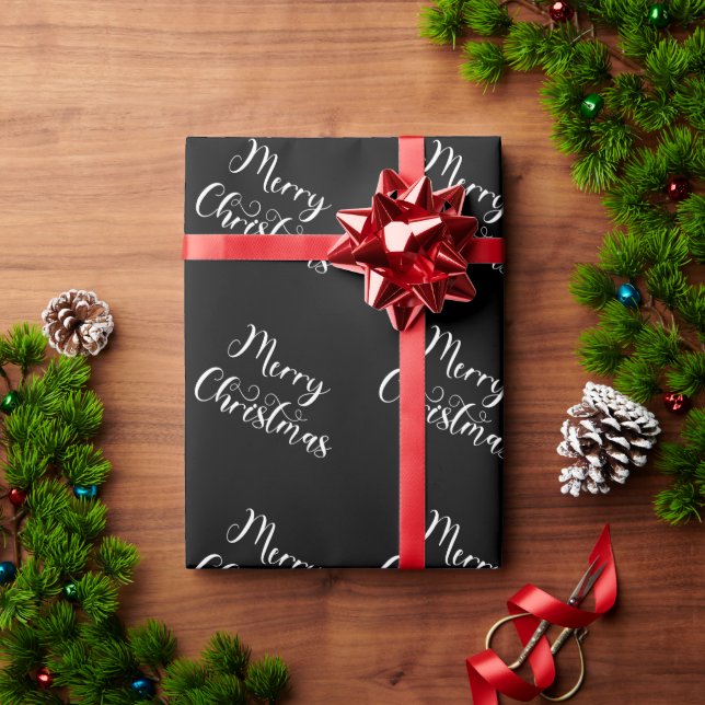 Papel De Presente Merry Christmas Black Gift Wrapping Paper  (Presente de Natal)