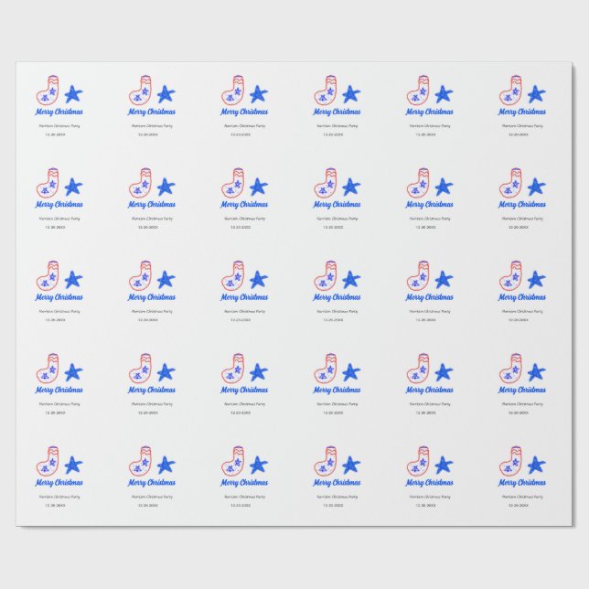 Papel De Presente Merry Christmas blue star red stockings name date  (Aberto)