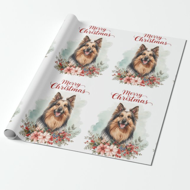 Papel De Presente Merry Christmas Dog Festive Holiday Gift Wrapping  (Desenrolado)