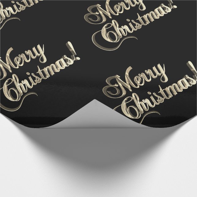 Papel De Presente Merry Christmas Elegant Black Faux Gold Foil Text (Ponta)