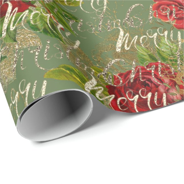 Papel De Presente Merry Christmas Glitter Bauble Dourado Mint (Ponta do rolo)