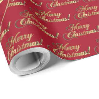 Papel De Presente Merry Christmas Gold Foil Script Apple Red