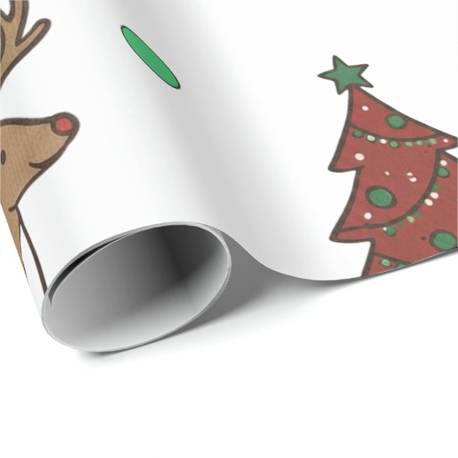 Papel De Presente Merry Christmas Holiday Deer & Candy Cane Gift Wra (Ponta do rolo)
