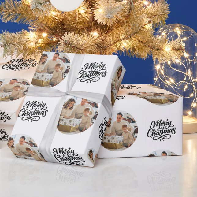 Papel De Presente Merry Christmas Photo Collage Personalized  (Feriados)