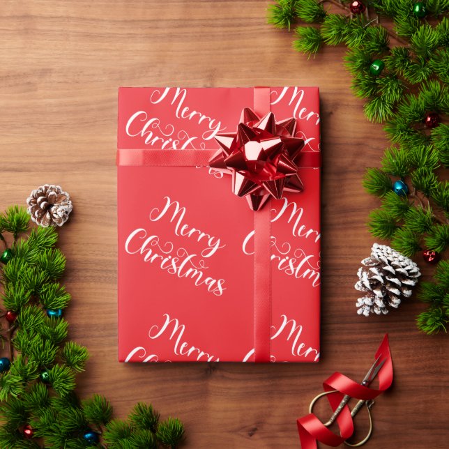 Papel De Presente Merry Christmas Red Gift Wrapping Paper  (Presente de Natal)