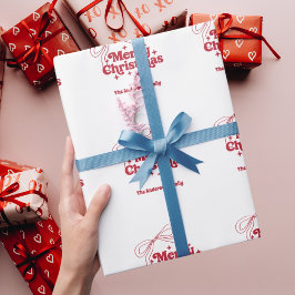 Papel De Presente Merry Christmas red hand-drawn bow retro