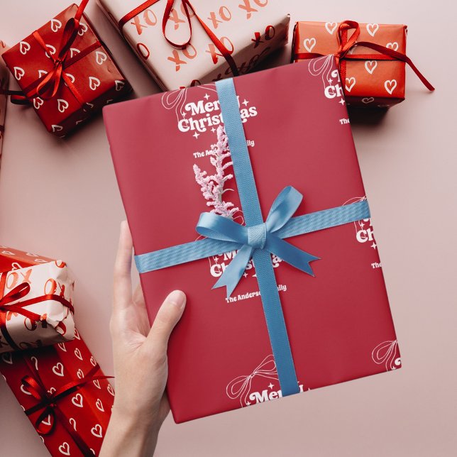 Papel De Presente Merry Christmas red hand-drawn bow retro (Criador carregado)