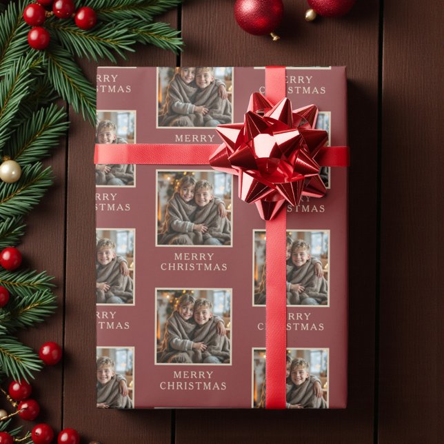 Papel De Presente Merry Christmas Red Photo Holiday (Criador carregado)